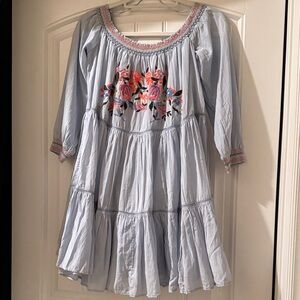 Free People Light Blue Embroidered Blouse